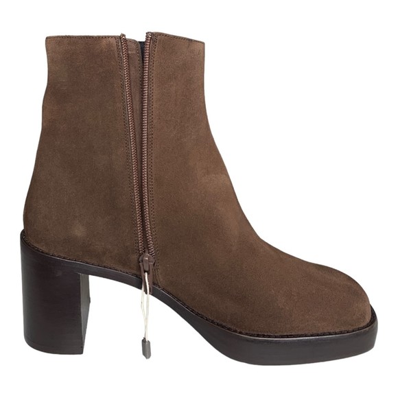 NIB By Far Women Ellen Suede Leather Ankle Boots Brown 39 Stacked Chunky Heel - Picture 5 of 15